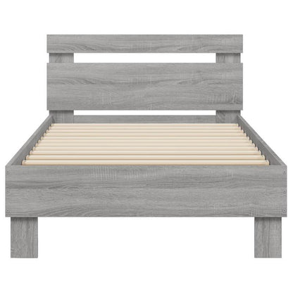 Modern Minimalist Bed Frame with Headboard - Heavy-Duty Hardwood Construction, Easy Assembly, Tool-Free Setup, Space-Saving Design - for Small to Large Bedrooms - Grigio Sonoma (90x200cm/35x79") - Neutral Modern Bedroom Furni