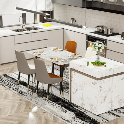 Eettafel – Tafel – Dinertafel – Keukentafel – Tafelblad – Wit Sintered Stone – Zwarte Metalen Poten – Krasbestendig & Eenvoudig Schoon Te Maken