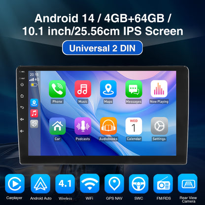 Multimedia Autoradio – Car Radio – 2 DIN Stereo – Android Auto – Bluetooth Radio – 10,1 Inch IPS Touchscreen – Android 14 Besturingssysteem – Microfoon & Achteruitrijcamera