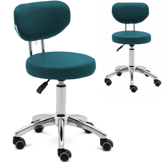 Swivel Cosmetic Chair with Backrest on Wheels, 46-60 cm, ASCONA - Turquoise