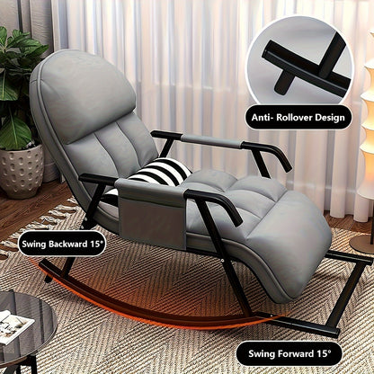 Schommelstoel – Relaxstoel – Fauteuil – Loungestoel – Verzorgingsstoel – Verstelbare Rugleuning – Zijvak En Voetensteun – Grijs