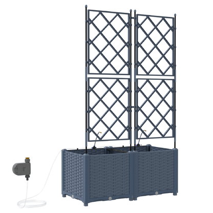 Plantenbak Met Irrigatiesysteem – Bloembak – Tuinbak – Plantenpot – Waterreservoir – Set Van 2 – Grijs – Zelfbewaterend – Duurzaam Materiaal