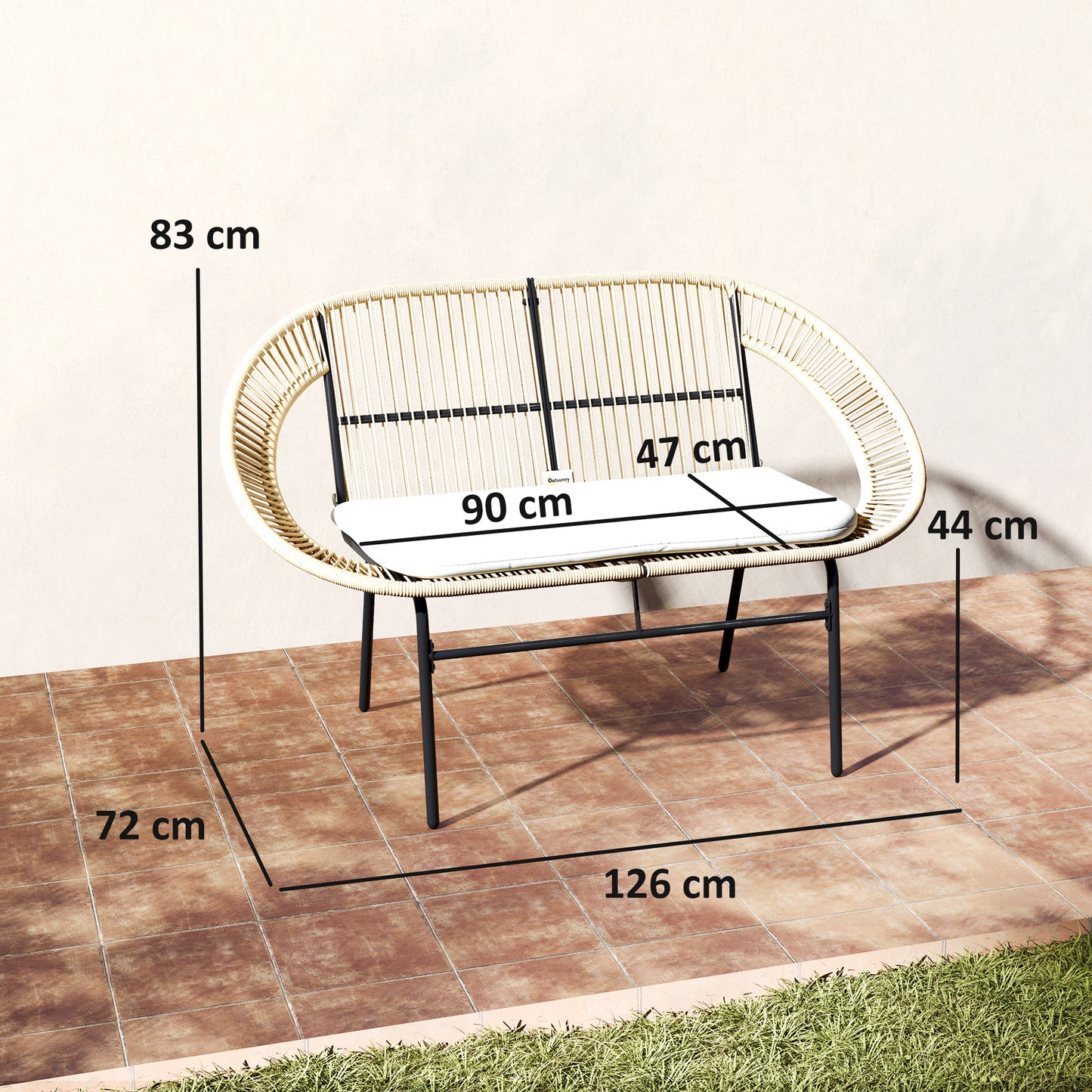 Tuinbank – Buitenbank – Parkbank – Balkonbank – Zwart – 2-zits – Weerbestendig Staal – PE-Rattan Design