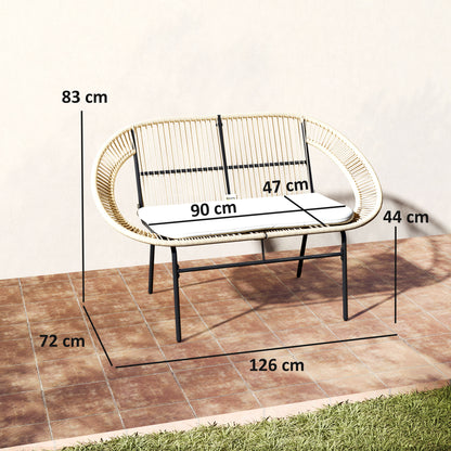 Tuinbank – Buitenbank – Parkbank – Balkonbank – Zwart – 2-zits – Weerbestendig Staal – PE-Rattan Design