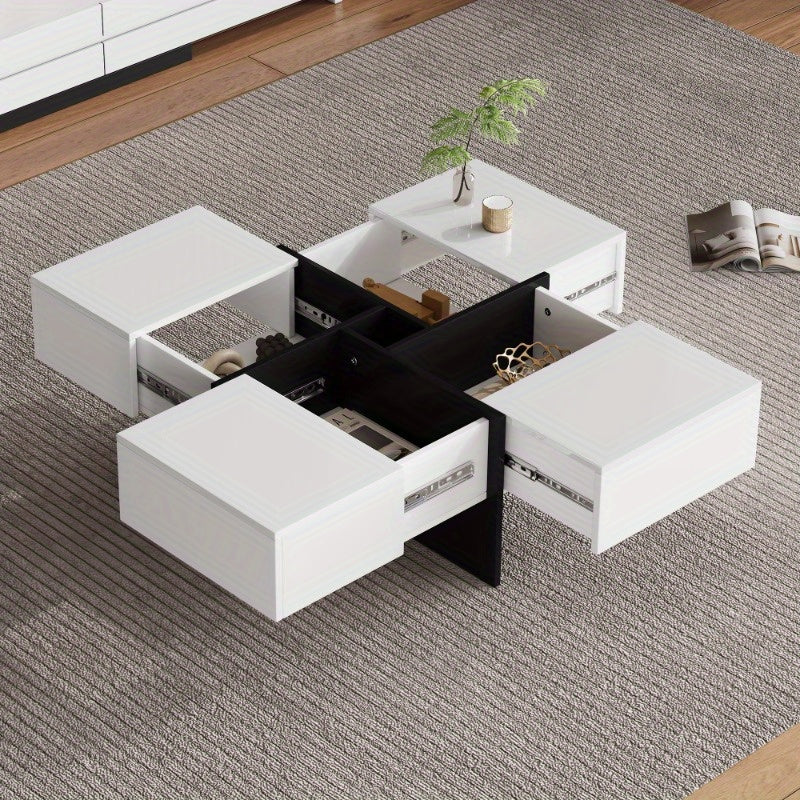 Salontafel – Woonkamertafel – Bijzettafel – Koffietafel – Tafel – Hoogglans Afwerking – 70x70x35 cm Met Opbergruimte En 4 Laden