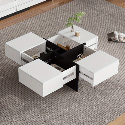 Salontafel – Woonkamertafel – Bijzettafel – Koffietafel – Tafel – Hoogglans Afwerking – 70x70x35 cm Met Opbergruimte En 4 Laden