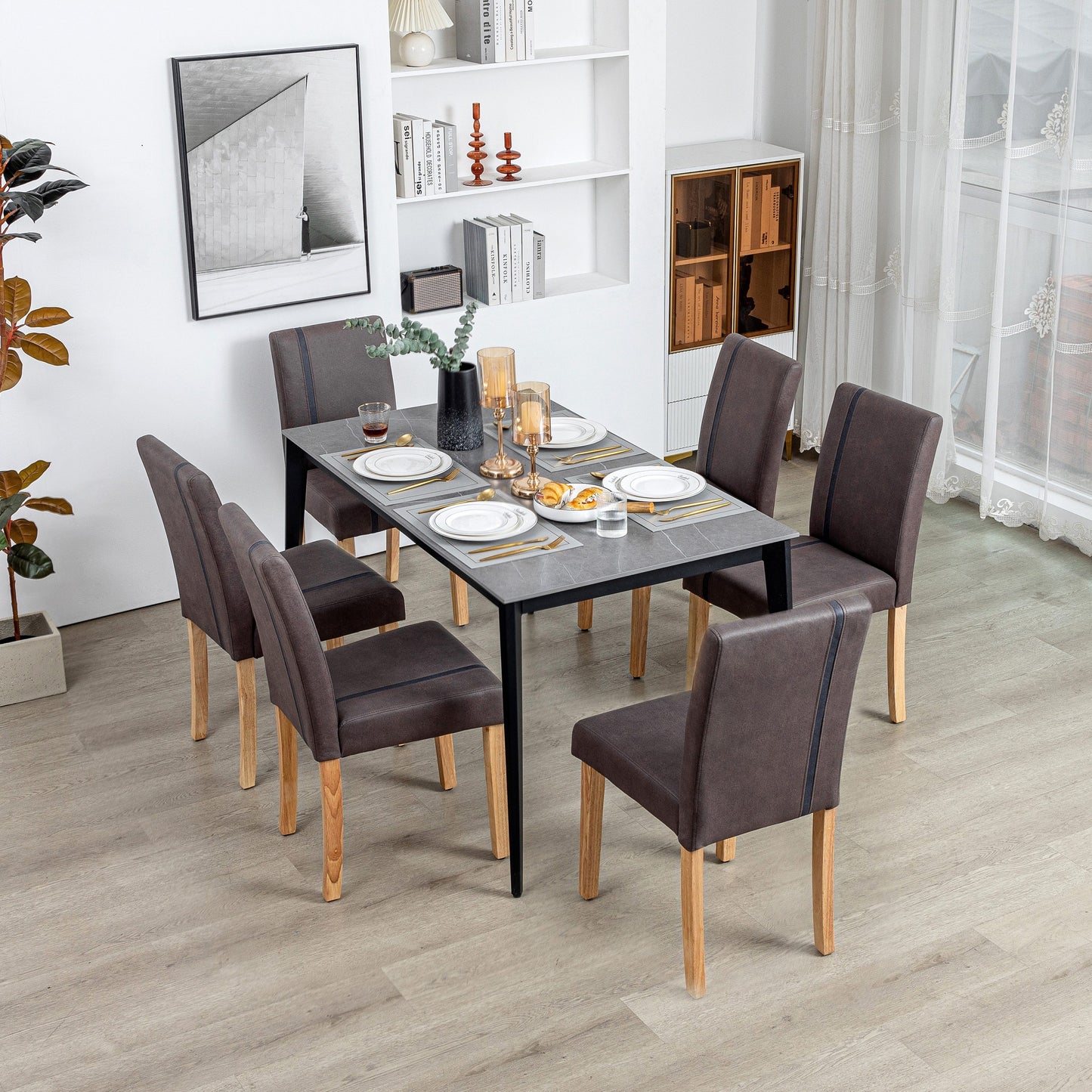 Eetkamerstoelen – Stoelen – Kuipstoelen – Zitmeubels – Zithoeken – Massief Houten Poten – Comfortabel Schuim Zittingen – Hoogte Rugleuning – Donkerbruin