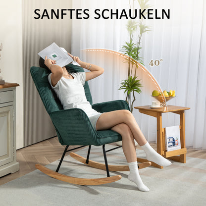 Schommelstoel – Rocking Chair – Schommelstoel Kinderkamer – Lounge Stoel – Relaxstoel – Donkergroen – Beukenhouten Frame – Comfortabele Stoffering – Max. 120 kg Belastbaar