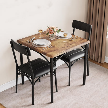 Eetkamerset – Dinerset – Tafel Met Stoelen – Eettafelset – Keukentafelset – Retro Bruin – MDF Met Metalen Frame – Comfortabele Gestoffeerde Stoelen
