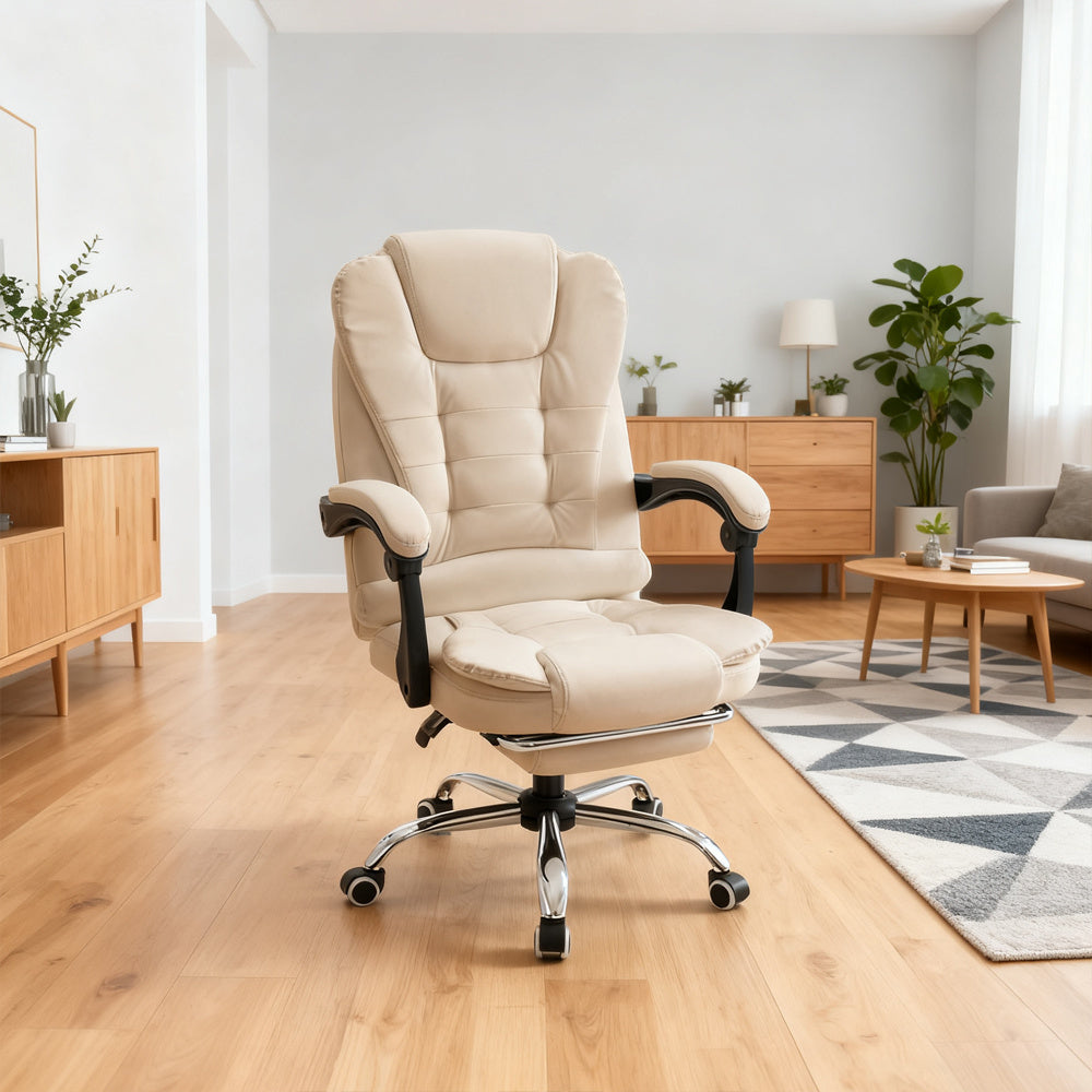 Home Office Office Chair, Height Adjustable Padded Computer Chair, High Back Chair with Cushioned Armrests and Retractable Footrest, Manager Chair for Home Office Study Meeting Room
