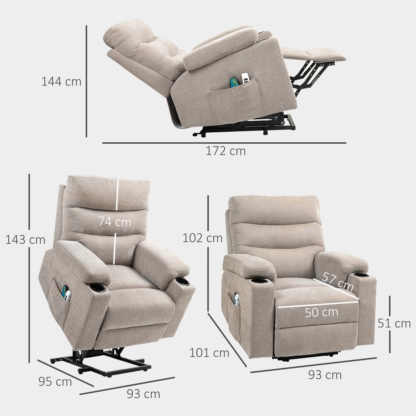 Massagestoel – Elektrische Relaxstoel – Massagefauteuil – Massagestoel met Liftfunctie – Elektrische Massagestoel Lichtbruin – 8 Vibratiepunten – 2 Afstandsbedieningen