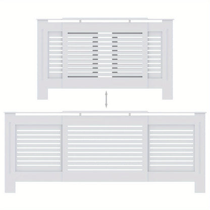 Radiatorombouw – Radiatorbekleding – Verwarmingafdekking – Radiatorpaneel – Radiatorkast – Wit MDF – 205 cm Lengte – Slatted Design Voor Optimale Warmtecirculatie