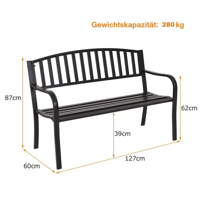 Tuinbank – Buitenbank – Parkbank – Balkonbank – Zitbank – Metaal – Weerbestendig – 127x60x87 cm – Voor 2-3 Personen – Met Rugleuning En Armleuningen