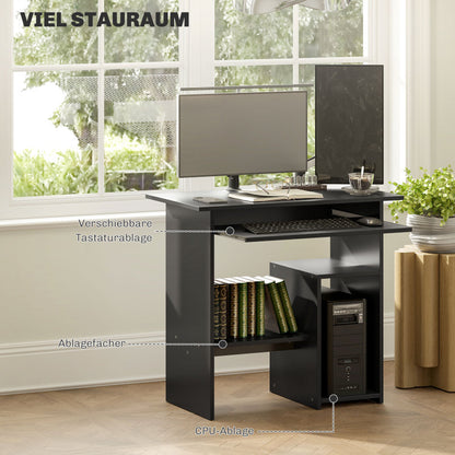 Computertafel – Bureau – Werkplek – PC tafel – Studietafel – Zwart – Compact 80x45x75 cm – Uittrekbaar Toetsenbordblad – Duurzaam Spaanplaat Melamine