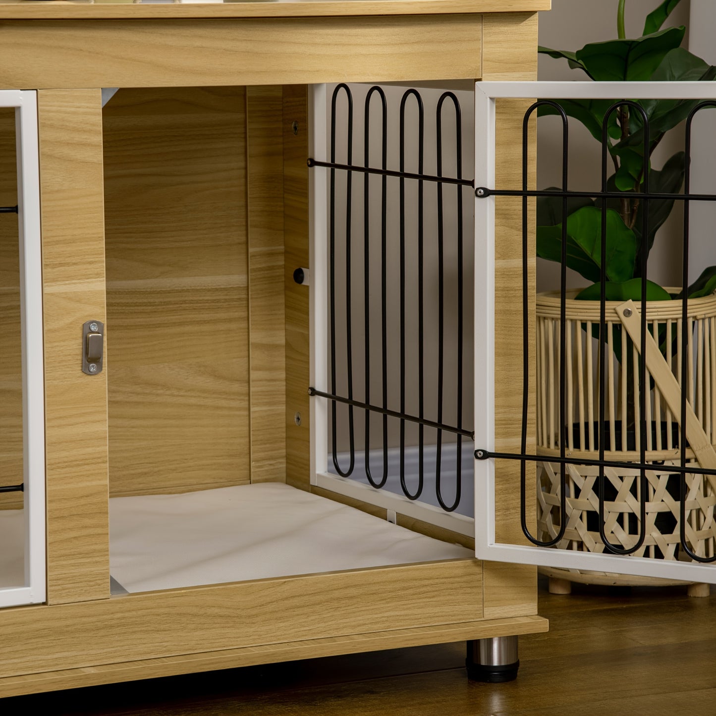 Hondenkennel – Hondenbench – Hondenkooi – Hondenhok – Hondenhuis – Medium – Stalen Materiaal – Dubbele Deuren Met Mat – Khaki