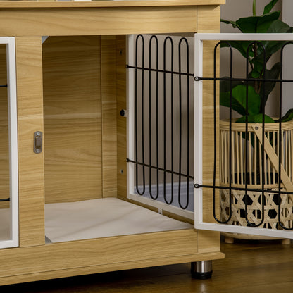 Hondenkennel – Hondenbench – Hondenkooi – Hondenhok – Hondenhuis – Medium – Stalen Materiaal – Dubbele Deuren Met Mat – Khaki