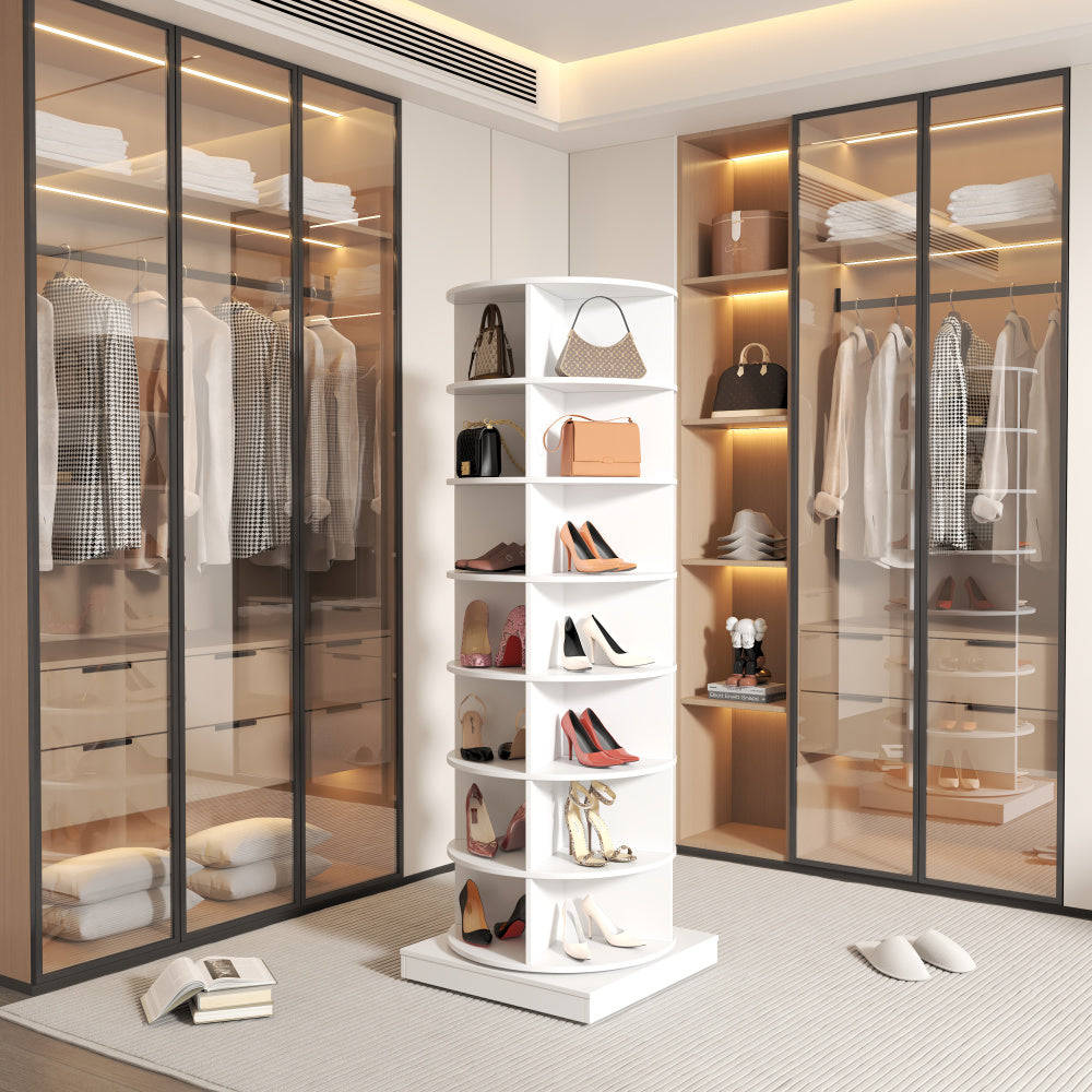 360° Rotating Shoe Cabinet with 7-Tier Shelves - White Modern Space-Saving Design, Holds Up to 28 Shoes, Durable Floor-Standing Storage Organizer for Entryway, Closet, Living Room, Shoe Storage Organizer, Closet Organization