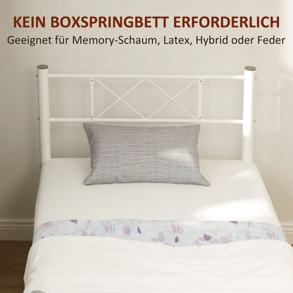 Eenpersoonsbed – Bedframe – Stalen Bed – Opbergbed – Slaapkamerbed – Wit – Stevig Stalen Frame – Ruimtebesparend Met Opbergruimte Onder Bed