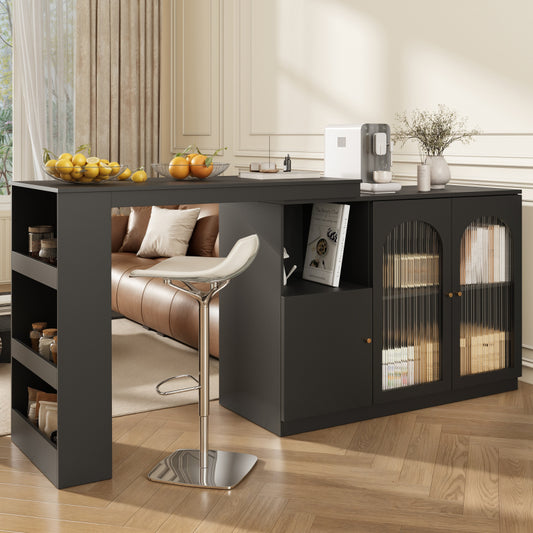 Barkast – Wijnkast – Drankkast – Keukentrolley – Barmeubel – 360° Draaiend Blad – Verstelbare Planken – Zwart – 120x40x97 cm – Duurzaam & Compact
