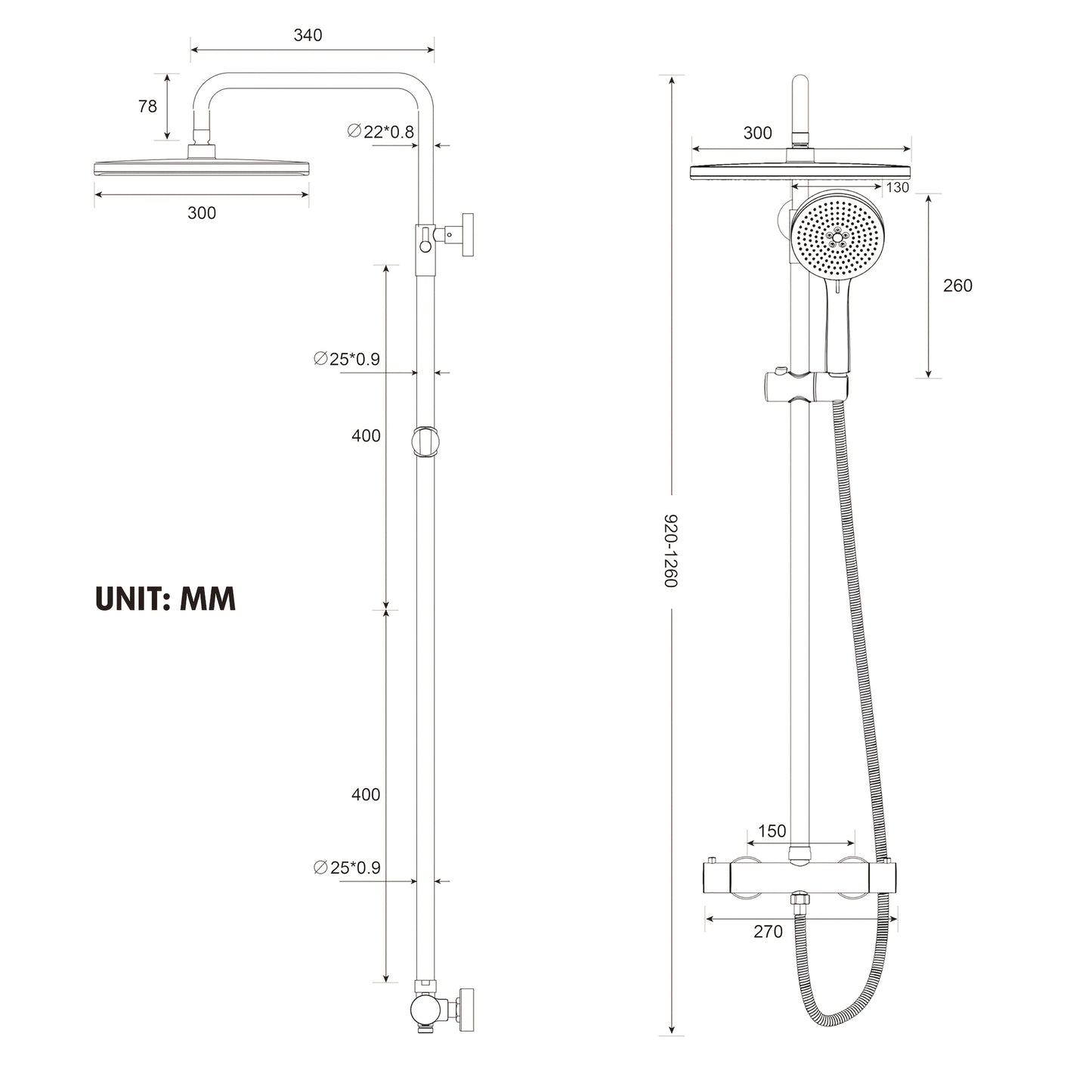 Thermostaatkraan – Thermostatische Douchekraan – Doucheset – Regendouche – Handdouche – Verchroomde Afwerking – 30 cm Regendouche – 5-standen Handdouche Met Verstelbare Houder