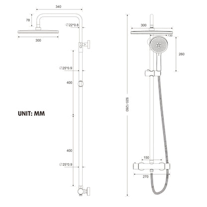 Thermostaatkraan – Thermostatische Douchekraan – Doucheset – Regendouche – Handdouche – Verchroomde Afwerking – 30 cm Regendouche – 5-standen Handdouche Met Verstelbare Houder