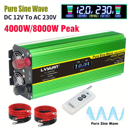 Omvormer 12V – Spanningomvormer – Inverter – DC naar AC Converter – Stroomomzetter – Hoog Vermogen 4000W – Hard-Wired Installatie