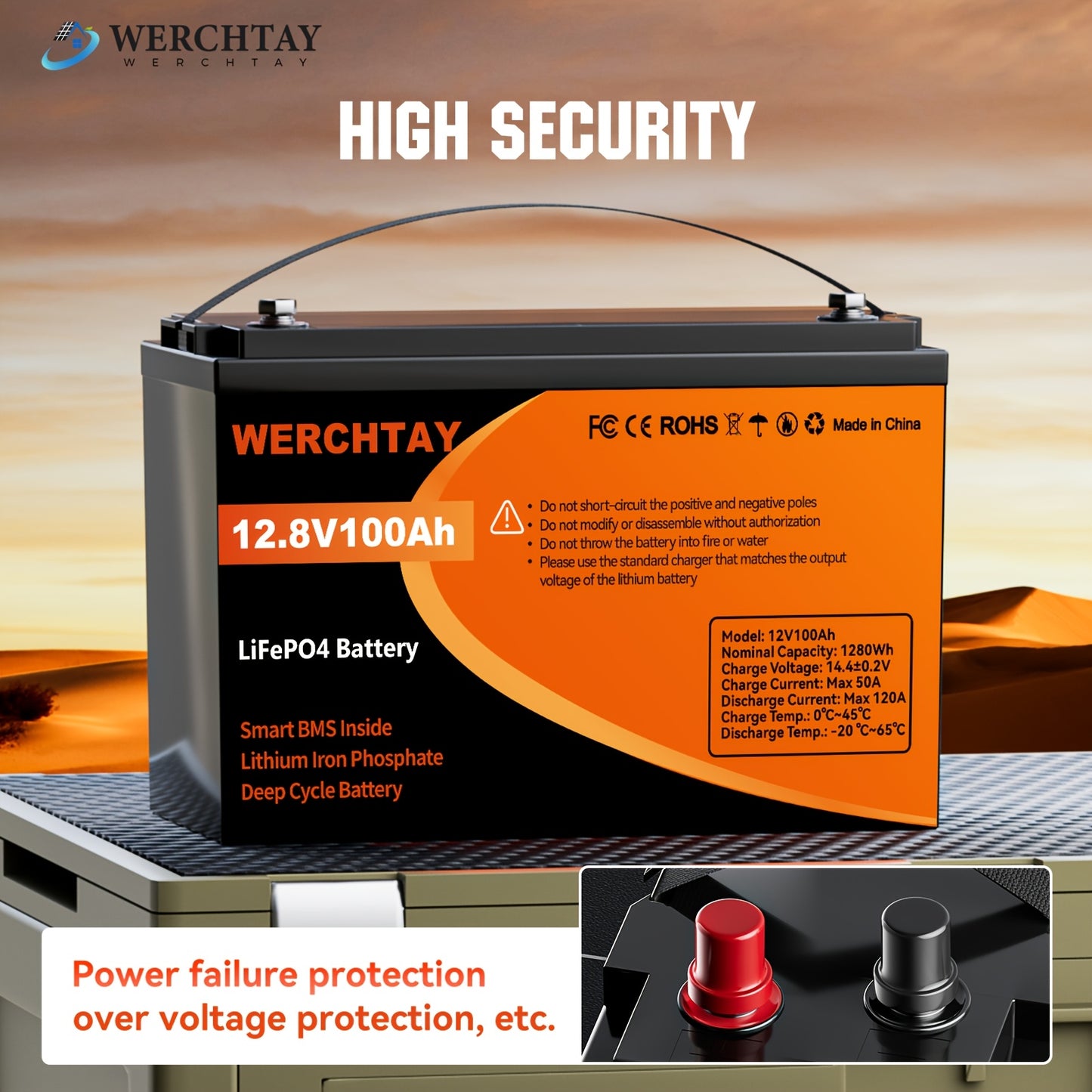 LiFePO4 Accu – Lithium Accu – Bootaccu – Camperaccu – Zonne-energie Accu – 12,8V 100Ah – Slim BMS – Tot 25.000 Cyclus Levensduur