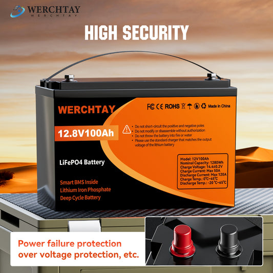 LiFePO4 Accu – Lithium Accu – Bootaccu – Camperaccu – Zonne-energie Accu – 12,8V 100Ah – Slim BMS – Tot 25.000 Cyclus Levensduur
