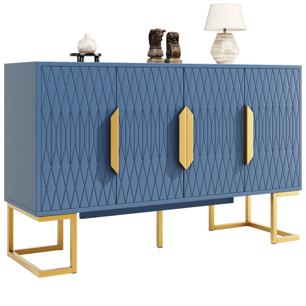 Modern-Style Blue Sideboard | 140x40x80 cm with Four Doors and Two Height-Adjustable Shelves, Versatile for Storage, Kitchen, or Dining Room Use, Metal Construction