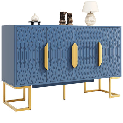 Modern-Style Blue Sideboard | 140x40x80 cm with Four Doors and Two Height-Adjustable Shelves, Versatile for Storage, Kitchen, or Dining Room Use, Metal Construction