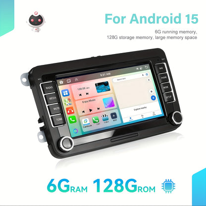 Car Multimedia Systeem – Auto Radio – Double Din Stereo – Android Headunit – Navigatiesysteem – 7 Inch HD Touchscreen – Android 15 OS – Wireless CarPlay & Android Auto – 6GB RAM 128GB Opslag
