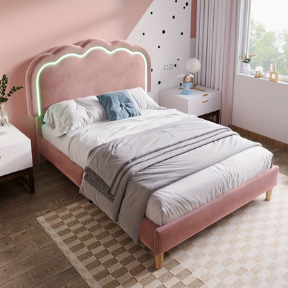 Eenpersoonsbed – Single Bed – Bedframe – Slaapbed – Gestoffeerd Bed – Verstelbare Hoofdsteun – Hoogwaardig Massief Houten Frame – Roze Velvet Bekleding – 90 x 200 cm – Plat Lattenbodem