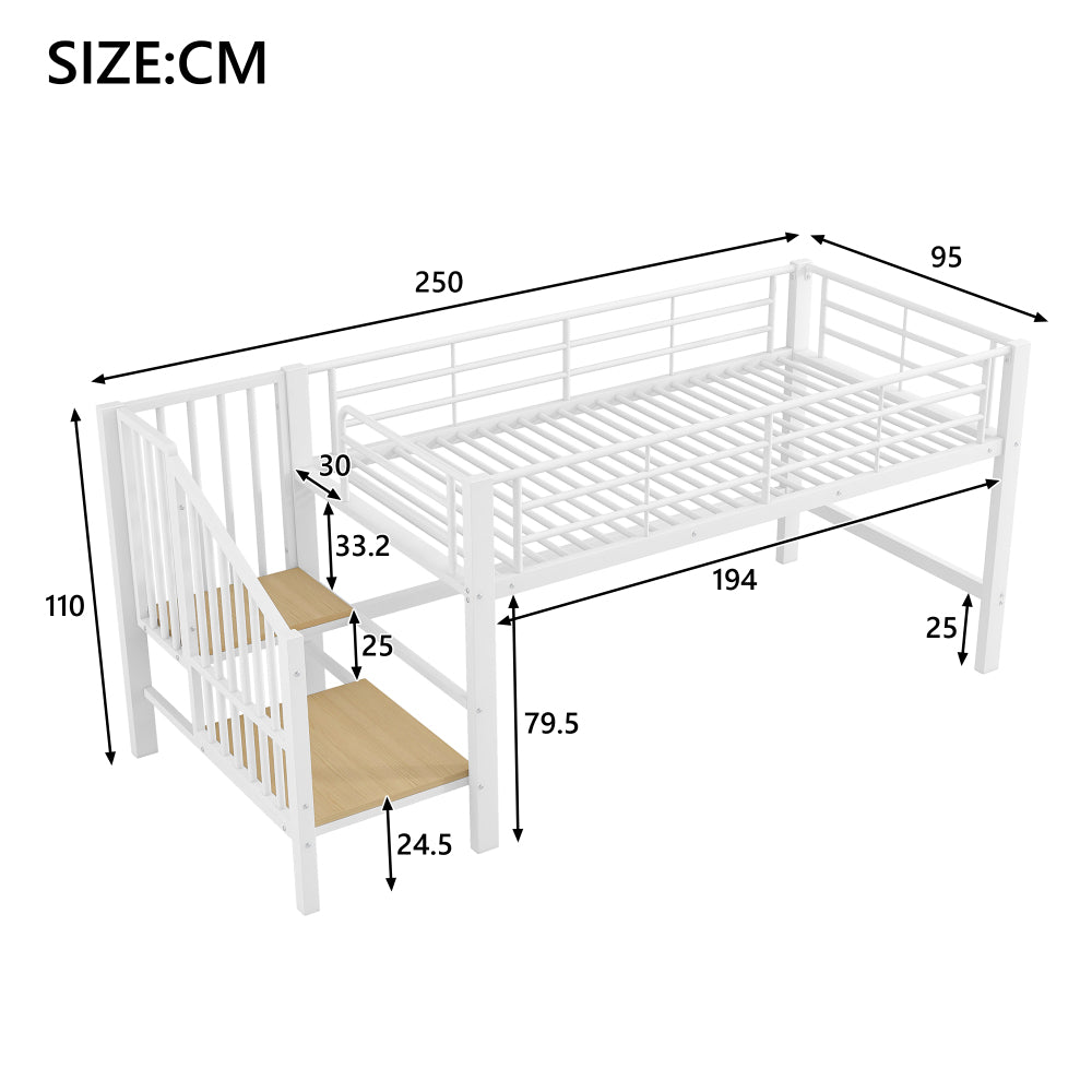 Hoogslaper – Kinderbed – Eenpersoonsbed – Hoogbed – Stapelbed – Wit – 90x200 cm – Ruimtebesparend Design – Opbergtreden Zonder Hout
