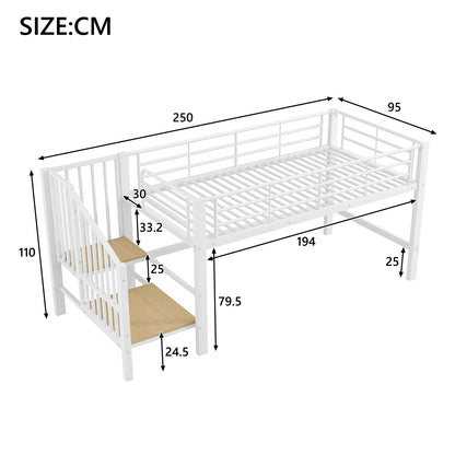Hoogslaper – Kinderbed – Eenpersoonsbed – Hoogbed – Stapelbed – Wit – 90x200 cm – Ruimtebesparend Design – Opbergtreden Zonder Hout