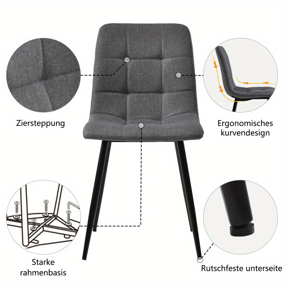 Eetkamerstoel – Stoel – Kuipstoel – Zitstoel – Designstoel – Set van 4 – Donkergrijs – Linnen Bekleding – Metaal Onderstel – Tijdloos Modern – Geschikt Voor Harde Vloeren