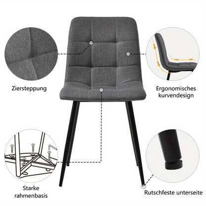 Eetkamerstoel – Stoel – Kuipstoel – Zitstoel – Designstoel – Set van 4 – Donkergrijs – Linnen Bekleding – Metaal Onderstel – Tijdloos Modern – Geschikt Voor Harde Vloeren