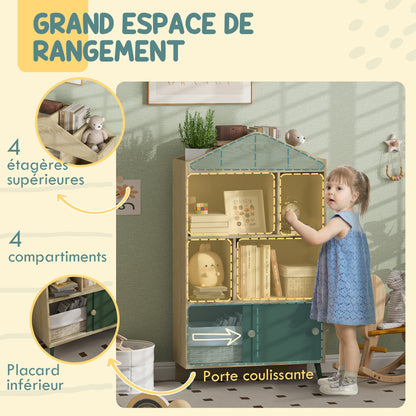 AIYAPLAY 'S Library Bookshelf 'S Storage Shelf 'S Room Toy Storage Furniture with 4 Niches, Cabinet for Playroom, 'S Room, Living Room - 80 X 30 X 140, 5 Cm Green
