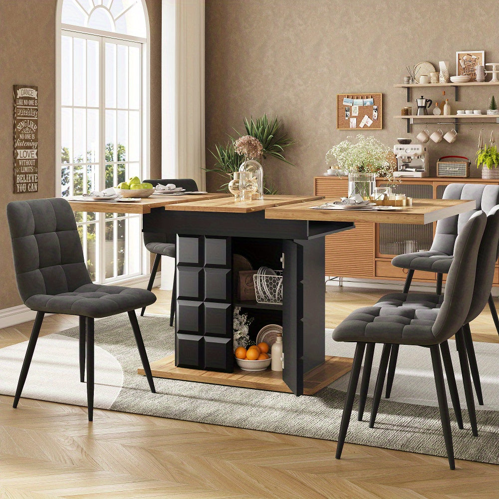 Uitbreidbare Eettafel – Uitschuifbare Tafel – Eetkamertafel – Keukentafel – Tafel Voor 4-6 Personen – MDF Metalen Onderstel – Compact Plaid Design – 110-140 x 80 cm