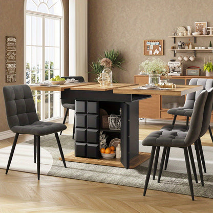 Uitbreidbare Eettafel – Uitschuifbare Tafel – Eetkamertafel – Keukentafel – Tafel Voor 4-6 Personen – MDF Metalen Onderstel – Compact Plaid Design – 110-140 x 80 cm