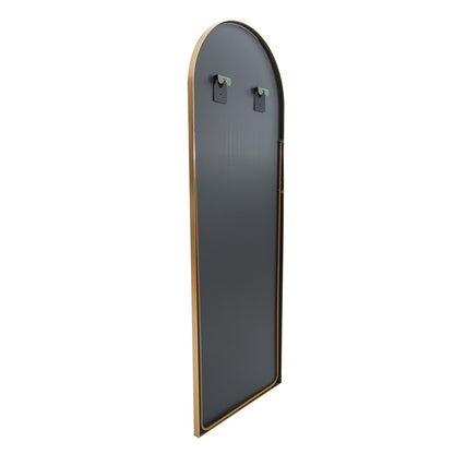 Boogvormige Staande Spiegel – Volledige Lichaamsspiegel – Vloerspiegel – Grote Slaapkamer Spiegel – Badkamerspiegel – Schokbestendig Glas – Aluminium Frame – Goud 165x60 cm