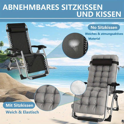 Folding deck chair with cushions, sun lounger for garden, terrace, beach and pool - Folding lounge chair with cushions, load capacity 200kg