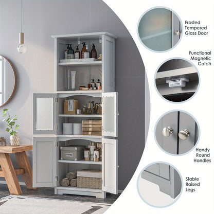 badkamerkast – kolomkast – opbergkast – badkamermeubel – wastafelonderkast – MDF & gehard glas – verstelbare planken 60x30x164 cm – wit