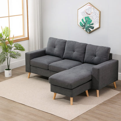 Hoekbank – Loungebank – Sofa – Hoeksalon – 3-Zitsbank – Linnen Look Stof – Chaise Longue – Stevig Houten Frame – 193x136x85 cm