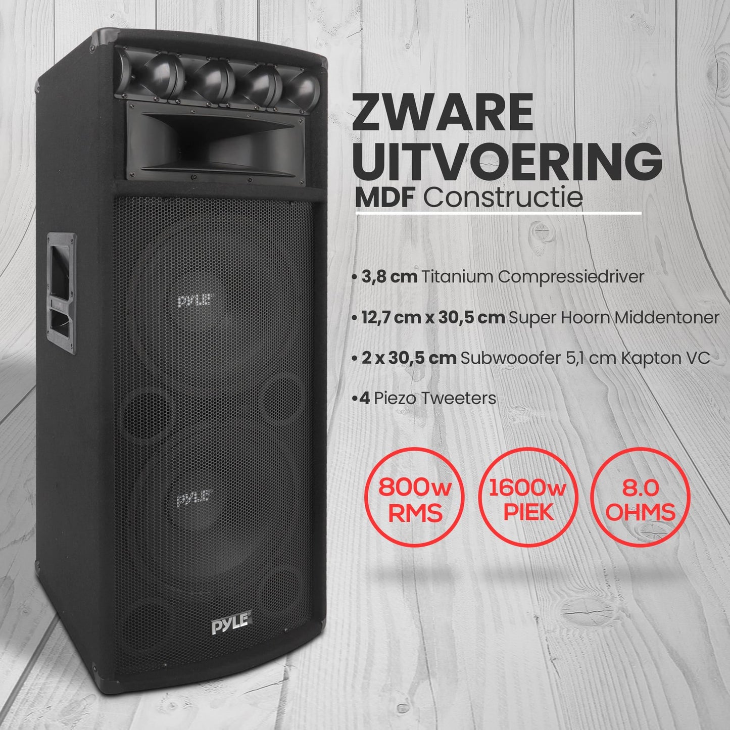 1600W Luidspreker – Subwoofer – PA Speaker – DJ Speaker – Party Speaker – Zwarte 1600 Watt – Dubbele 12-inch Woofers & 4 Tweeters