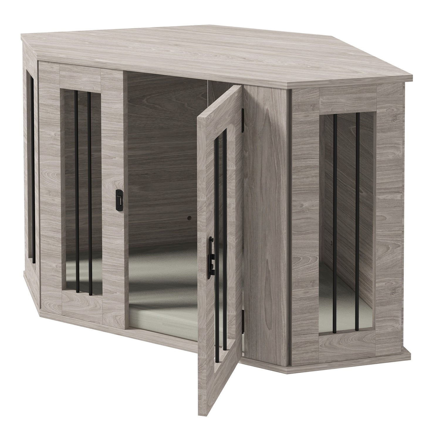 Space-Saving Corner Dog Crate with Secure Latch door - Sturdy Construction, Matte Brown Finish - Ideal for Medium Dogs - Includes Pet Mat - Modern Home Decor Crate for Living Room, Bedroom, Office - Easy-Clean Surfaces, Room