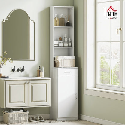 Badkamerkast – Smalle Opbergkast – Opslagkast – Opbergmeubel – Stellingkast – Verstelbare Planken – Ruimtebesparend Ontwerp – 35x30x179 cm – Modern Wit