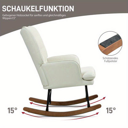 Draaifauteuil – Lounge Stoel – Relaxstoel – Schommelstoel – Fauteuil Met Voetenbank – Ergonomisch Design – Wit Zwart Hardhout & Metaal