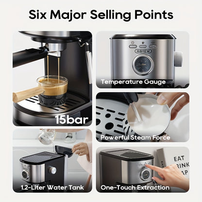 Espressomachine – Koffiemachine – Barista Machine – Koffiezetapparaat – 15 Bar Druk – RVS 430 Semi-automatisch – Afneembaar Waterreservoir