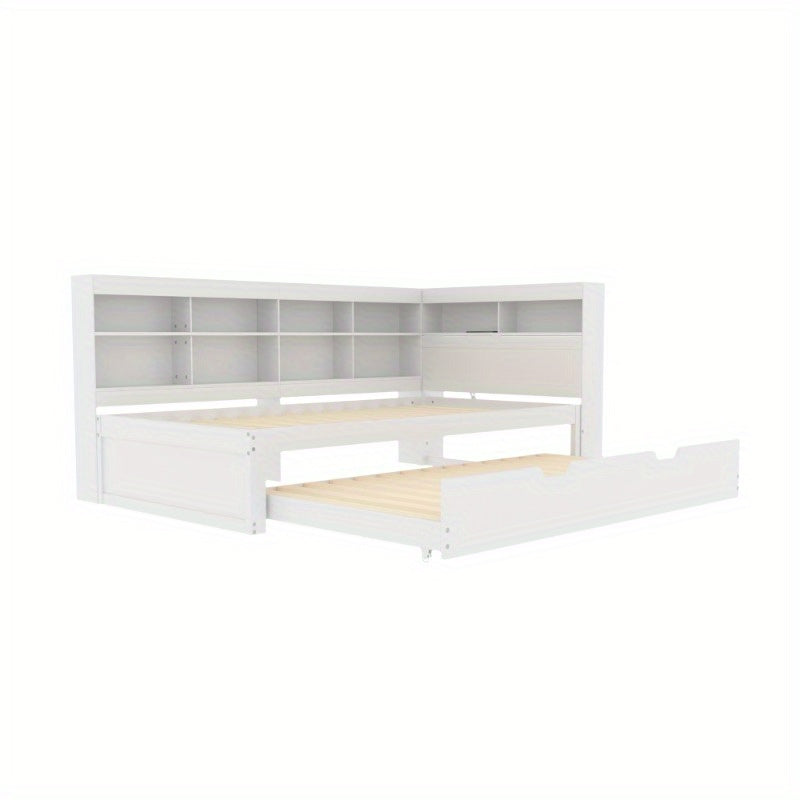 Uitschuifbare Slaapbank – Sofa Bed – Slaapbank Bed – Bedbank – Slaapbank Uitschuifbaar – Massief Houten Frame – 90x200 cm Slaapoppervlak – Wit met Opbergruimte
