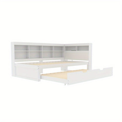 Uitschuifbare Slaapbank – Sofa Bed – Slaapbank Bed – Bedbank – Slaapbank Uitschuifbaar – Massief Houten Frame – 90x200 cm Slaapoppervlak – Wit met Opbergruimte